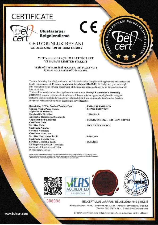 MCT Sertifika CE Uygunluk Beyanı Yeni