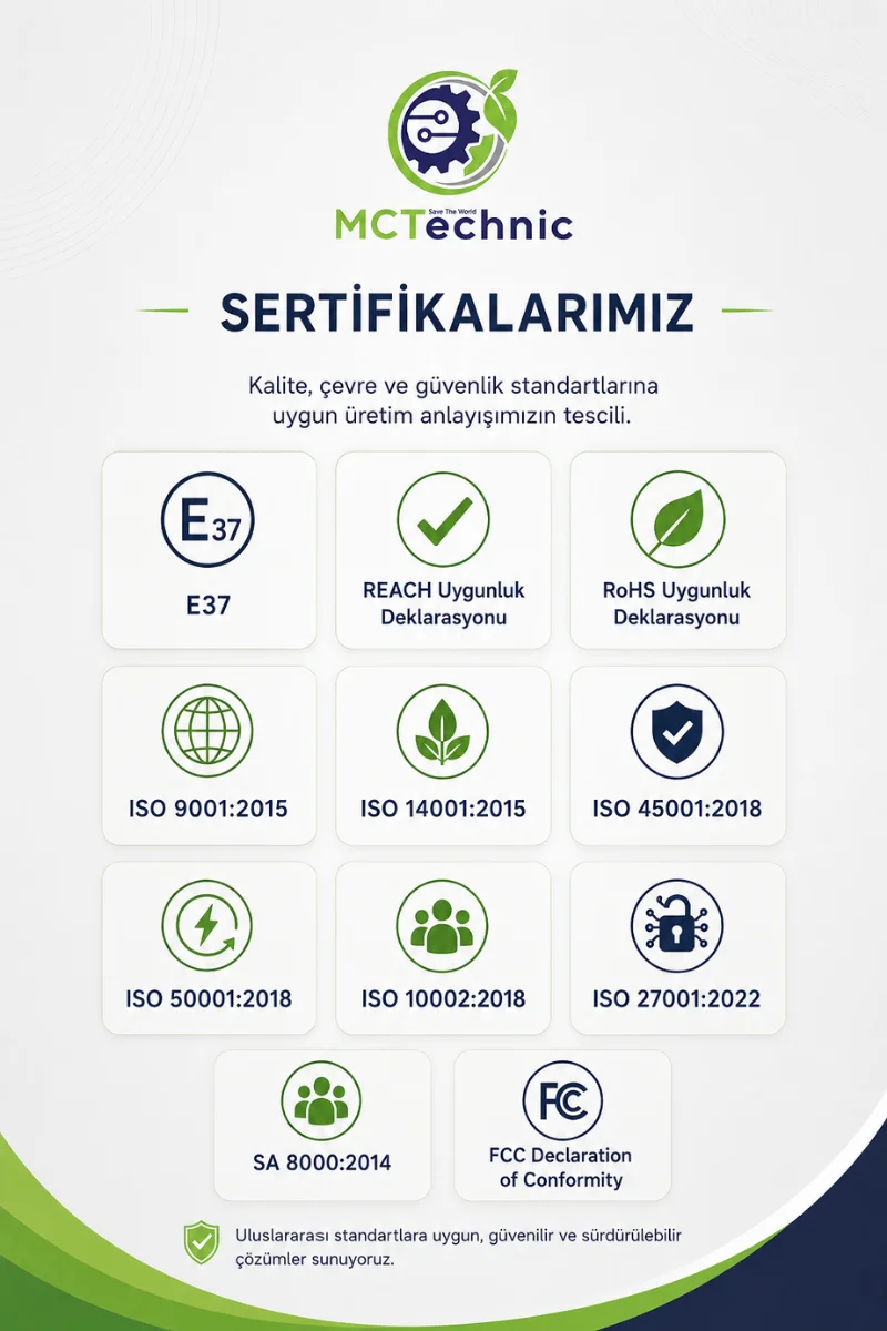 MCT Technic sertifikaları ve uygunluk belgeleri
